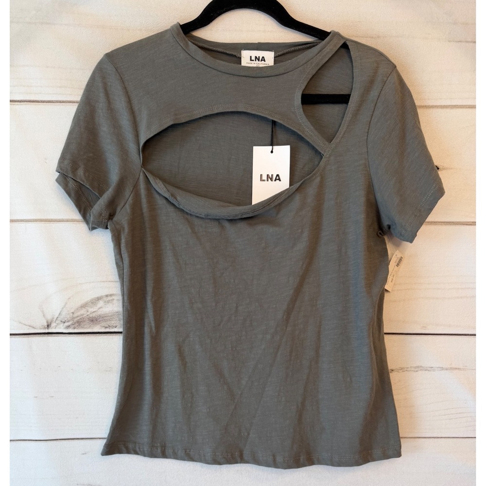 LNA Satellite Tee Tea Leaf Green Cutout Short Sleeve Cotton Slub Top HW2106 M